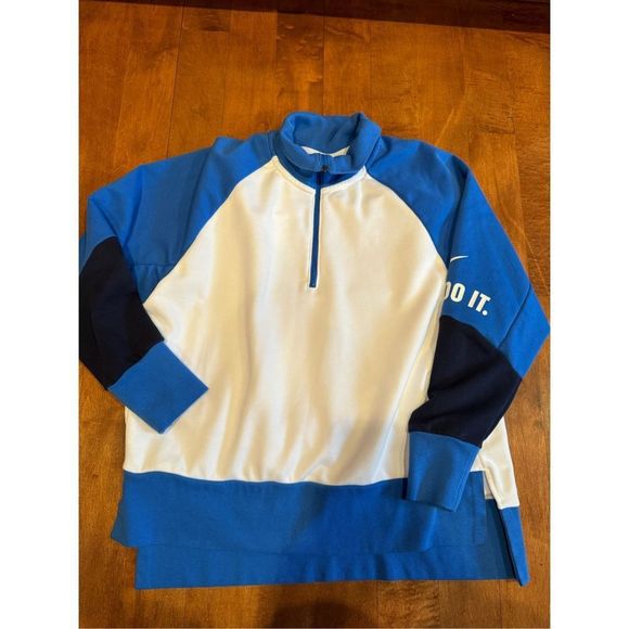 Nike Blue and White Quarter-Zip Sweatshirt - Picture 1 of 5